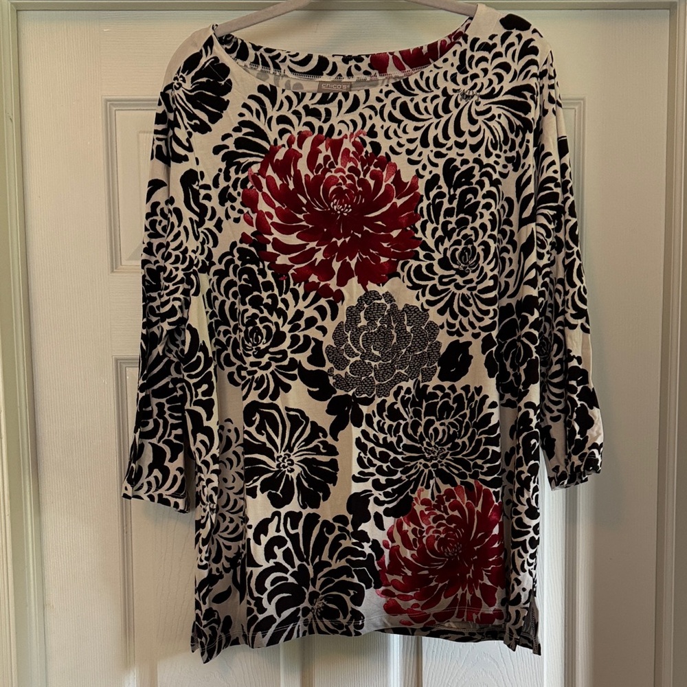 Chico's Black and Red Floral Blouse